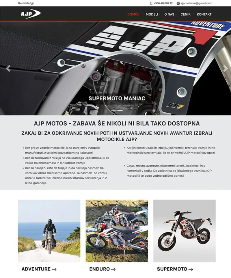 Spletna stran AJP MOTO