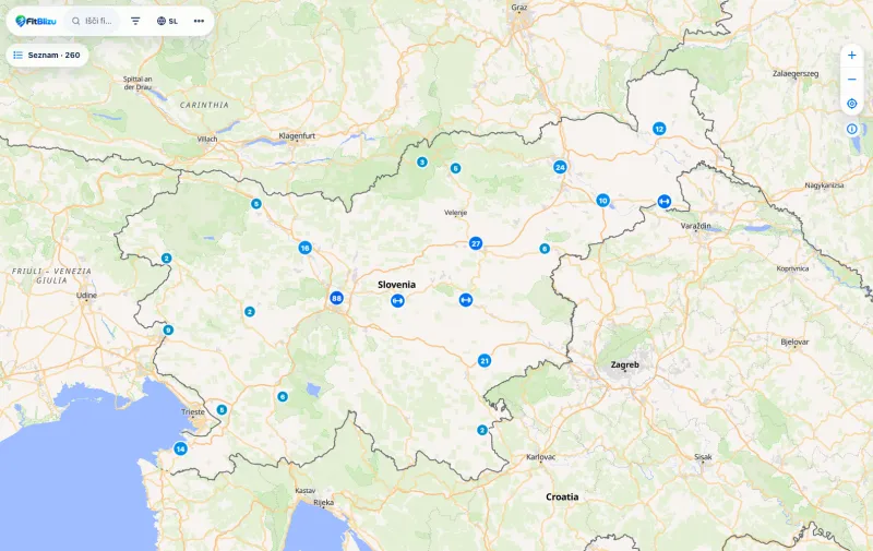 FitBlizu — zemljevid fitnesov v Sloveniji in na Hrvaškem