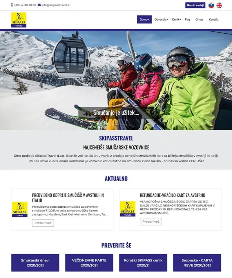 Stara spletna stran Skipass Travel pred prenovo